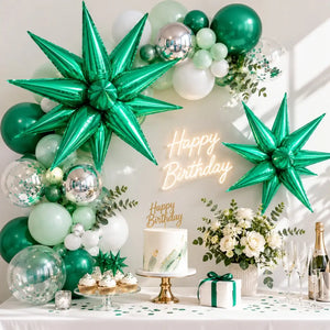 12-pointed 3D Green Burst Star Foil Balloon