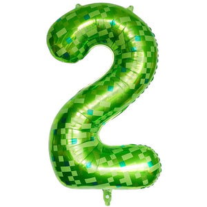 large green pixel number 2 foil balloon for boys second birthday celebration