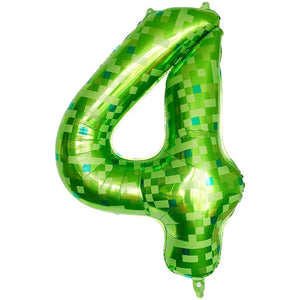 lime green number 4 foil balloon with pixel design for gaming birthday décor