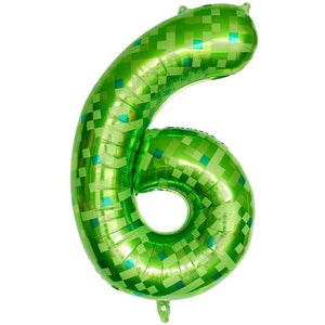 lime green pixel number 6 foil balloon for boys gaming birthday party