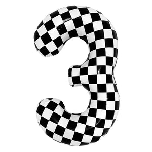 40-inch Jumbo Black & White Checked Number 3 Foil Balloon