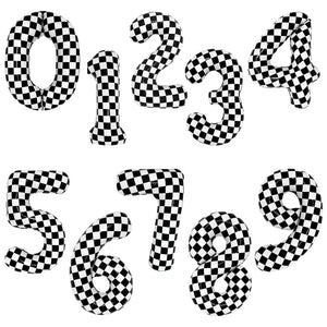 40-inch Jumbo Black & White Checked 0-9 Number Foil Balloon