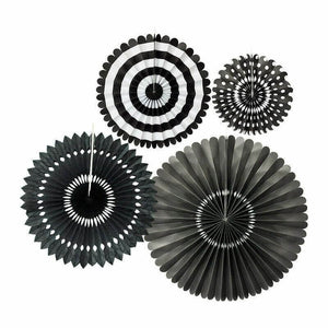 Black Hanging Decorative Paper Fan 4 Pack