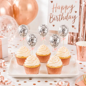 5-inch Mini Silver Confetti Balloon Cake Topper Kits 5pk