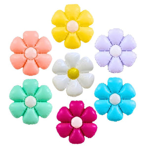 Set of colourful flower shaped foil balloonson a white background