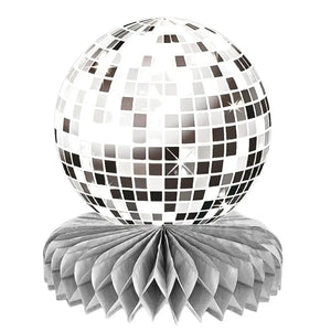 70s disco honeycomb centerpiece with silver disco ball topper