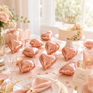 9-inch Mini Rose Gold Heart Foil Balloons 10pk