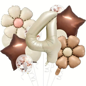 Boho chic balloon decoration set with cream, chocolate and confetti balloons number 4