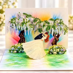 Purple Wisteria Wedding 3D Pop Up Greeting Card
