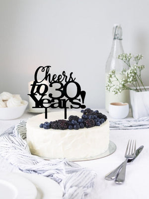 Acrylic Black 'Cheers to 30 Years!' Cake Topper