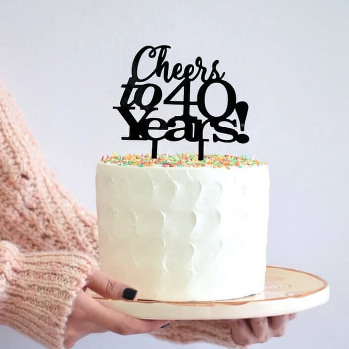 Acrylic Black 'Cheers to 40 Years!' Cake Topper