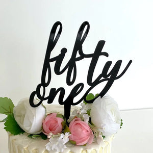 Acrylic Black 'fifty one' Birthday Cake Topper