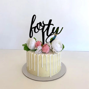 Acrylic Black 'forty' Script Birthday Cake Topper