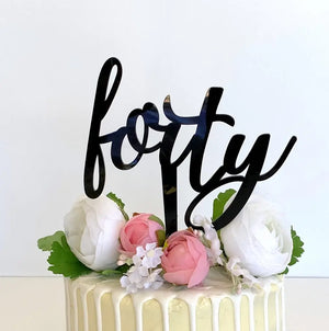Acrylic Black 'forty' Script Birthday Cake Topper