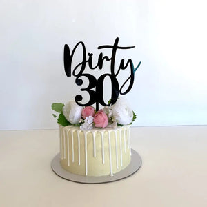 Acrylic Black 'Dirty 30' Birthday Cake Topper- Funny Naughty 30th Thirtieth Birthday Party Cake Decorations