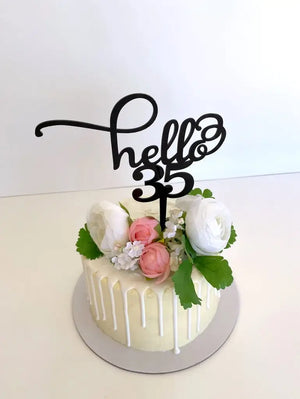 Acrylic Black Hello 35 Birthday Cake Topper