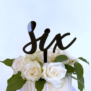 Acrylic Black 'six' Script Birthday Cake Topper