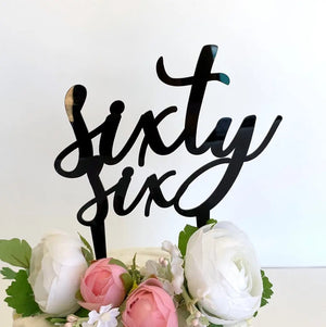 Acrylic Black 'sixty six' Birthday Cake Topper