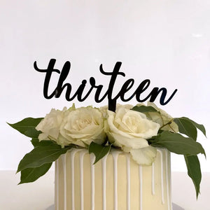 Acrylic Black 'Thirteen' Birthday Cake Topper