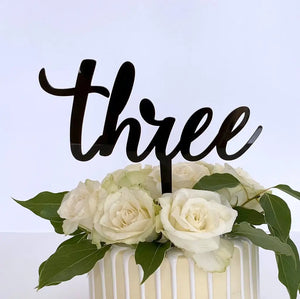 Acrylic Black 'Three' Birthday Cake Topper