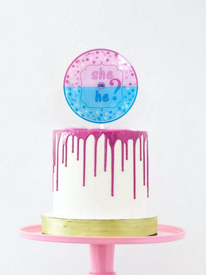 Acrylic Pink and Blue 'She or He?' Cake Topper - Laser Cut Baby Shower Cake Decorations