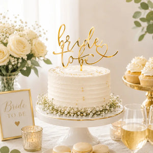 Gold Acrylic 'Bride To Be' with Heart Bridal Shower Cake Topper