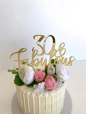 Acrylic Gold Mirror '30 & Fabulous' 30th birthday Cake Topper