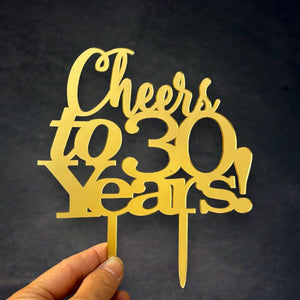 Acrylic Gold Mirror 'Cheers to 30 Years!' Cake Topper