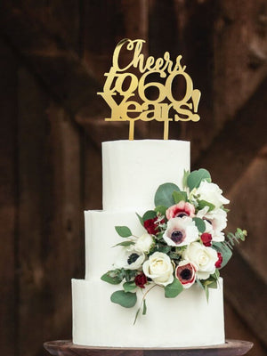 Acrylic Gold Mirror 'Cheers to 60 Years!' Cake Topper