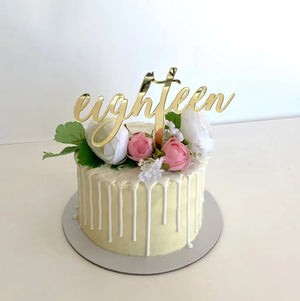 Laser Cut Gold Mirror Acrylic 'eighteen' Script Cake Topper