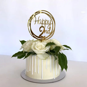 Acrylic Gold Mirror Happy 3rd Birthday Geometric Circle Cake Topper