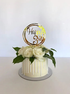 Acrylic Gold Mirror Happy 3rd Birthday Geometric Circle Cake Topper