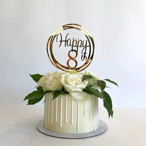 Acrylic Gold Mirror Happy 8th Birthday Geometric Circle Cake Topper