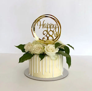 Acrylic Gold Geometric Circle Happy 38th birthday Cake Topper