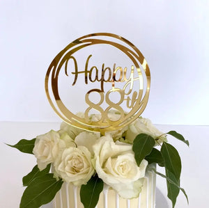 Acrylic Gold Geometric Circle Happy 88th birthday Cake Topper