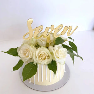 Acrylic Gold Mirror 'seven' Script Birthday Cake Topper