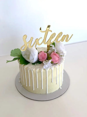 Acrylic Gold Mirror 'Sixteen' Cake Topper - 16th Birthday Party Cake Decorations