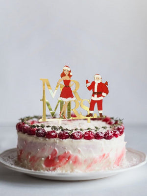 Acrylic Gold Mirror 'Mr and Mrs' Christmas Santa Cake Topper