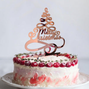 Acrylic Rose Gold Mirror Christmas Tree Cake Topper - Xmas New Year Party Cake Decorations