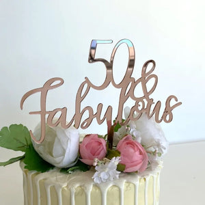 Acrylic Rose Gold Mirror 50 & Fabulous Cake Topper