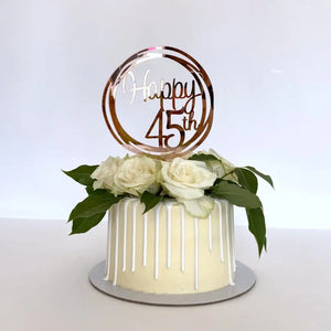 Acrylic Rose Gold Mirror Happy 45th Birthday Geometric Circle Cake Topper