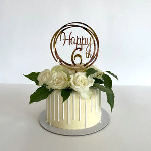 Acrylic Rose Gold 'Happy 6th' Birthday Cake Topper