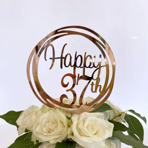 Acrylic Rose Gold Geometric Circle Happy 37th birthday Cake Topper