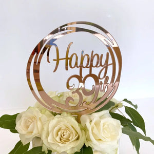 Acrylic Rose Gold Geometric Circle Happy 39th birthday Cake Topper