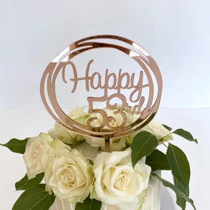 Acrylic Rose Gold Geometric Circle Happy 53rd birthday Cake Topper