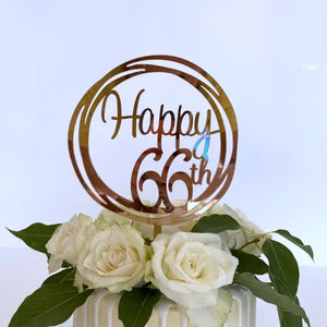 Acrylic Rose Gold Geometric 'Happy 66th' Cake Topper