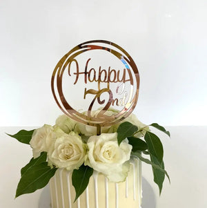 Acrylic Rose Gold Geometric Circle Happy 72nd Cake Topper