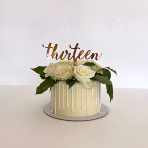 Acrylic Rose Gold Mirror 'Thirteen' Cake Topper - 13th Birthday Party Cake Decorations