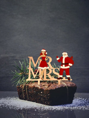 Acrylic Rose Gold Mirror 'Mr and Mrs' Santa Christmas Themed Wedding Engagement Bridal Shower Cake Topper