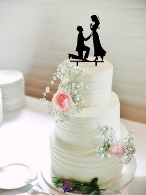 Black Acrylic Silhouette Proposal Cake Topper for wedding, engagement, bridal shower cake decorations